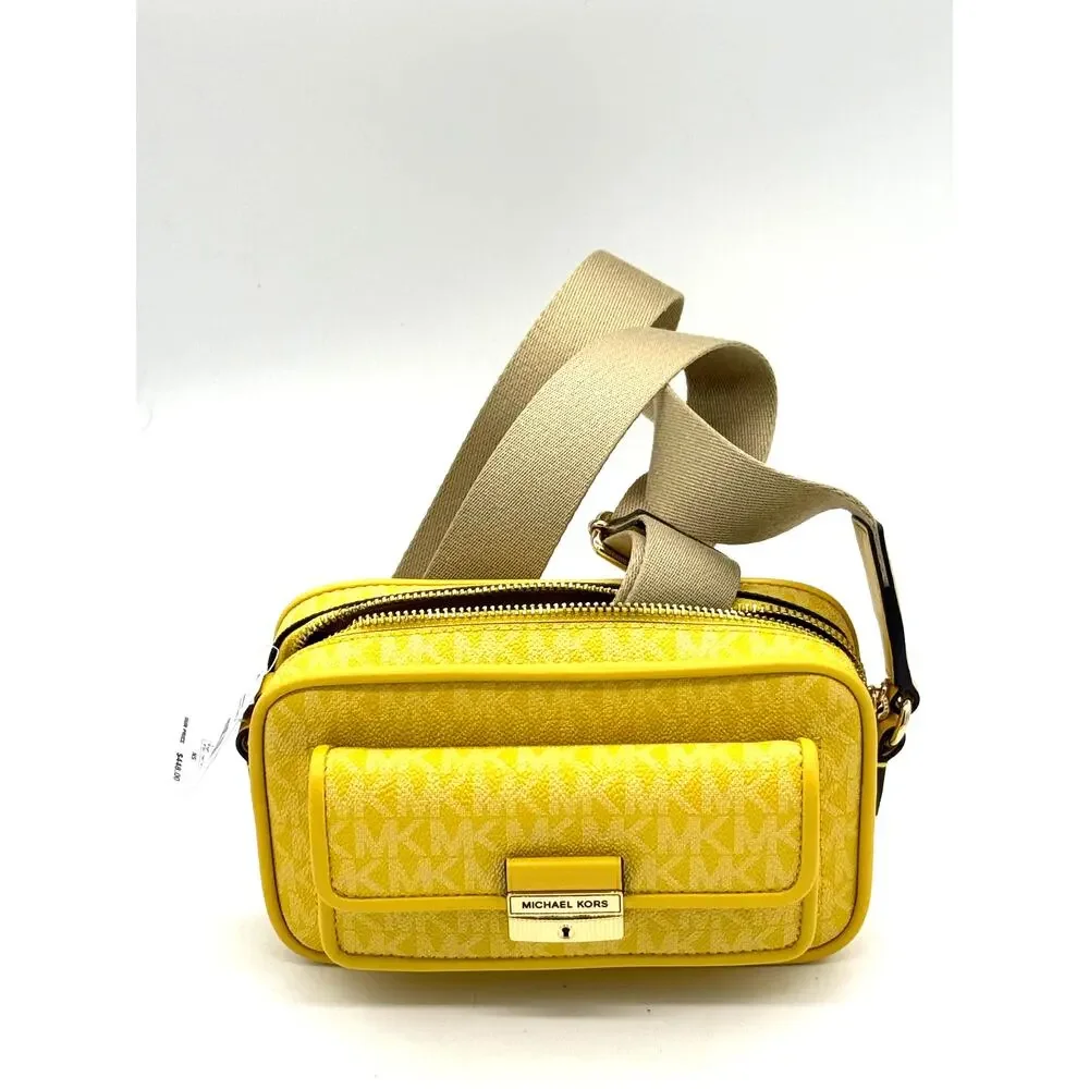 RETAIL PRICE $448 Michael Kors Mercer Medium Logo Yellow Accordion Crossbody*NWT - Picture 2 of 10